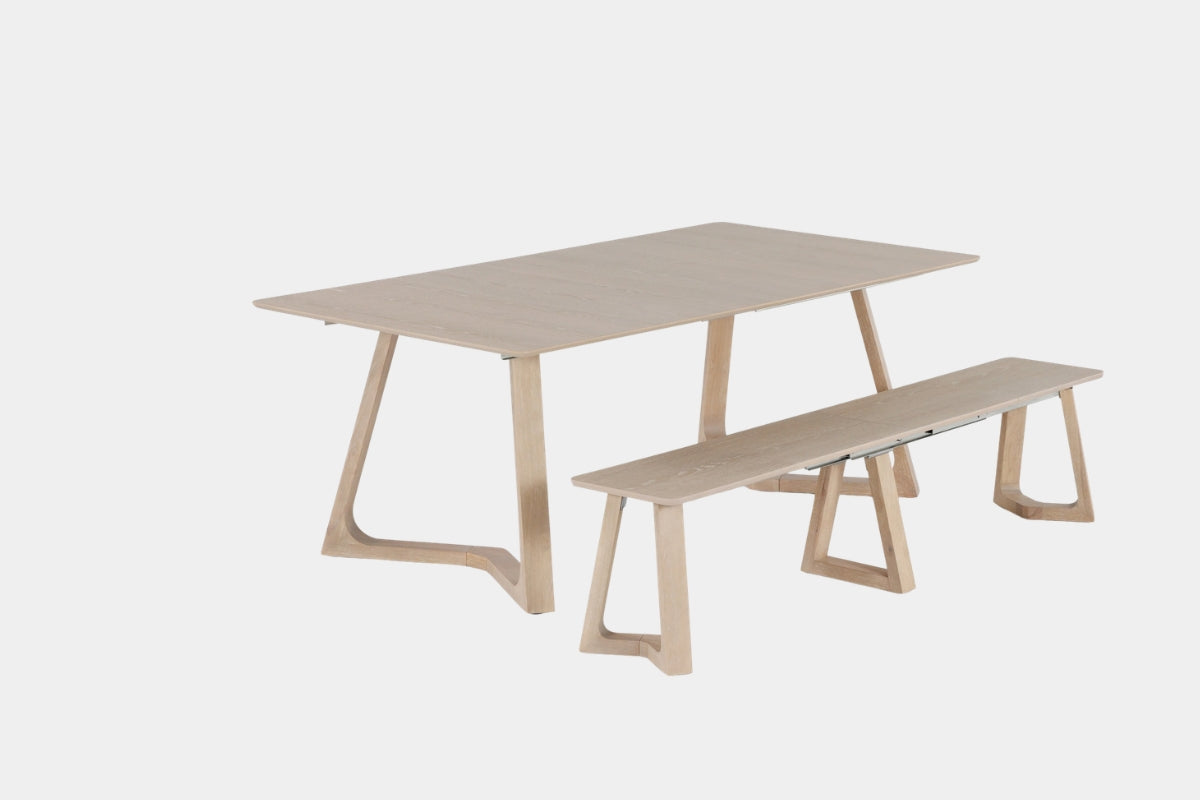 NOVADINE2:Transformer Nova Dining Table & 4 Stackable Chairs & Bench, Angled