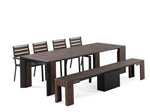 TRANSFP10:Transformer Outdoor Dining Table, 4 Chairs & Bench, Angled