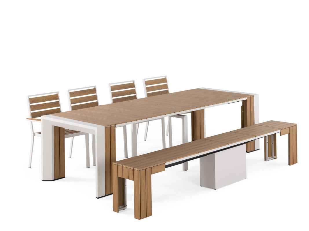 TRANSFP30:Transformer Outdoor Dining Table & 6 Chairs, Angled