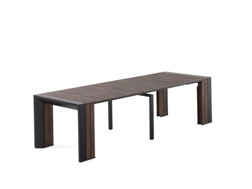 TRANSFP12:Transformer Outdoor Dining Table, 6 Chairs & Bench, Angled