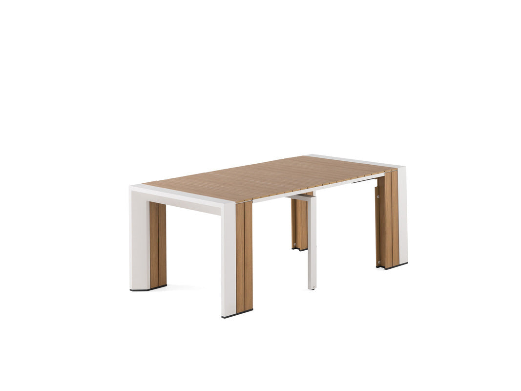 TRANSFP32:Transformer Outdoor Dining Table, 6 Chairs & Bench, Angled