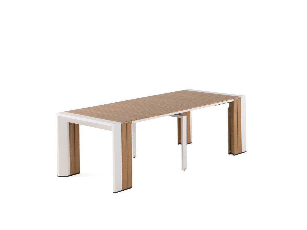 TRANSFP32:Transformer Outdoor Dining Table, 6 Chairs & Bench, Angled