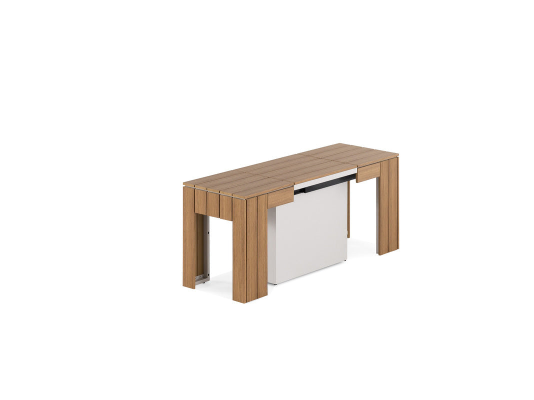 TRANSFP32:Transformer Outdoor Dining Table, 6 Chairs & Bench, Angled