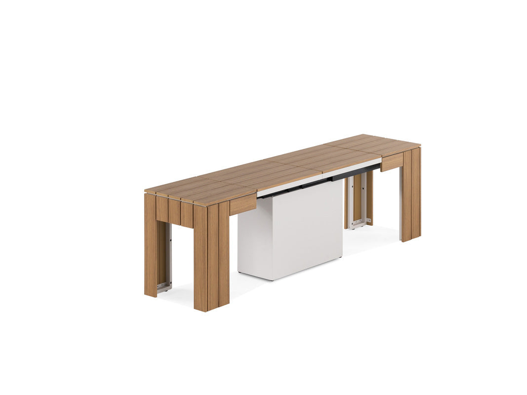 TRANSFP32:Transformer Outdoor Dining Table, 6 Chairs & Bench, Angled
