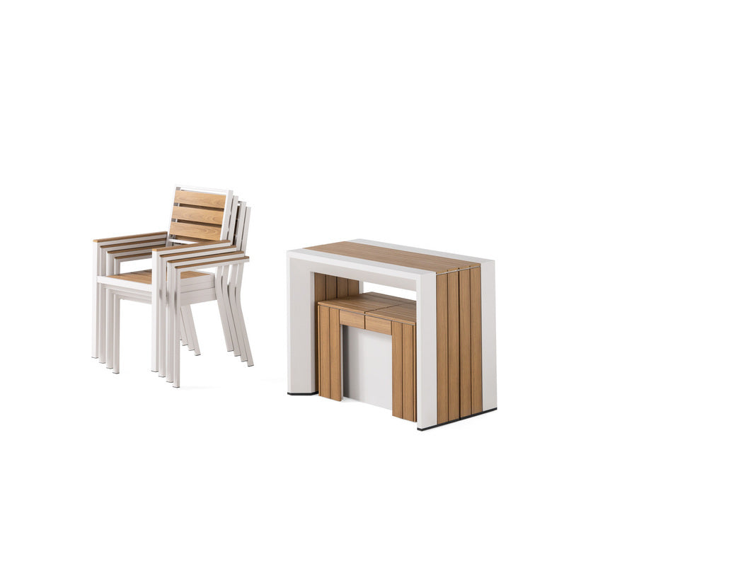 TRANSFP30:Transformer Outdoor Dining Table & 6 Chairs, Angled