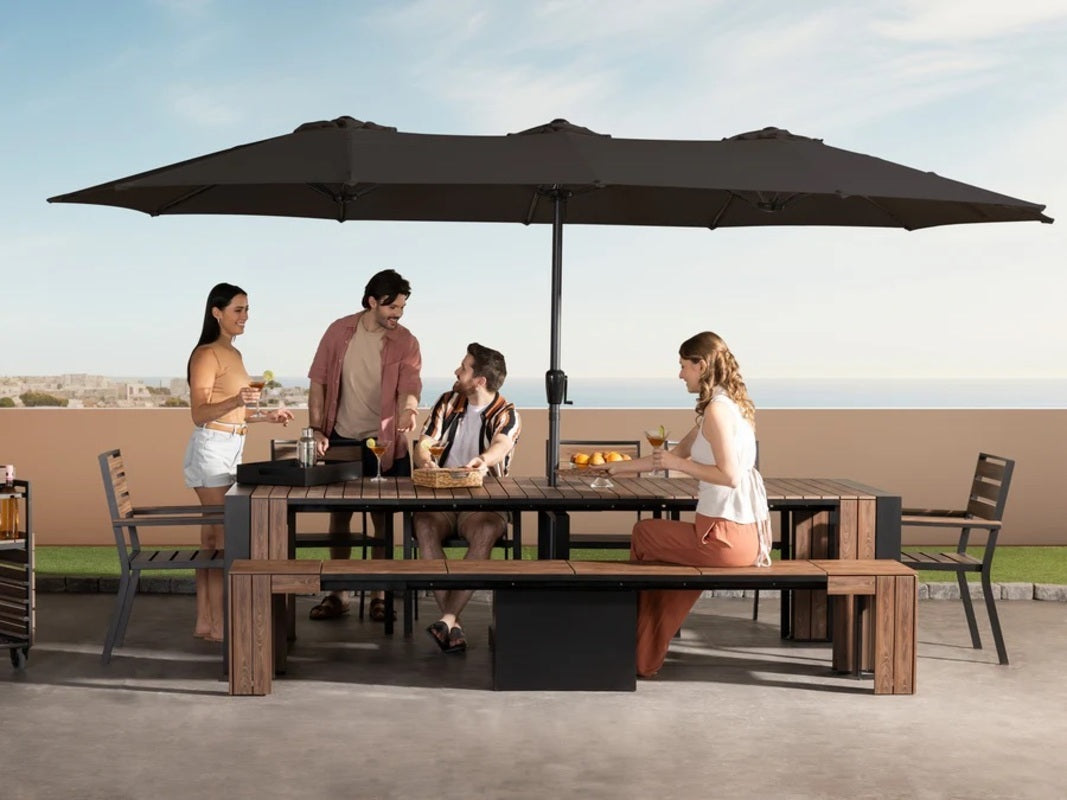564337305:Transformer Patio Umbrella & Stand, Styled