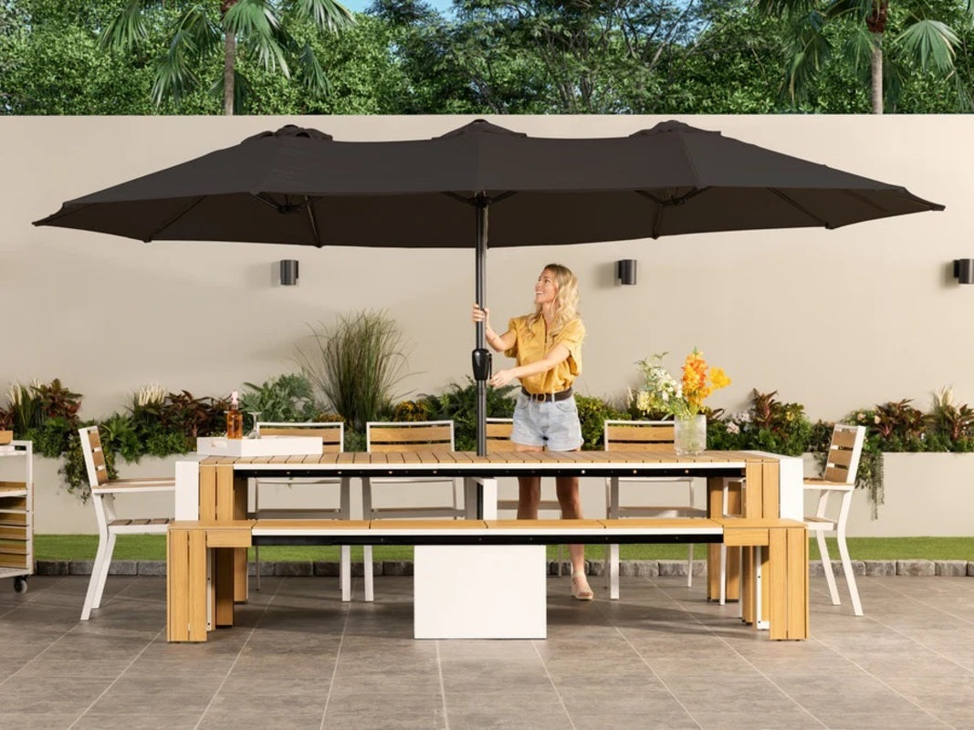 564337305:Transformer Patio Umbrella & Stand, Styled