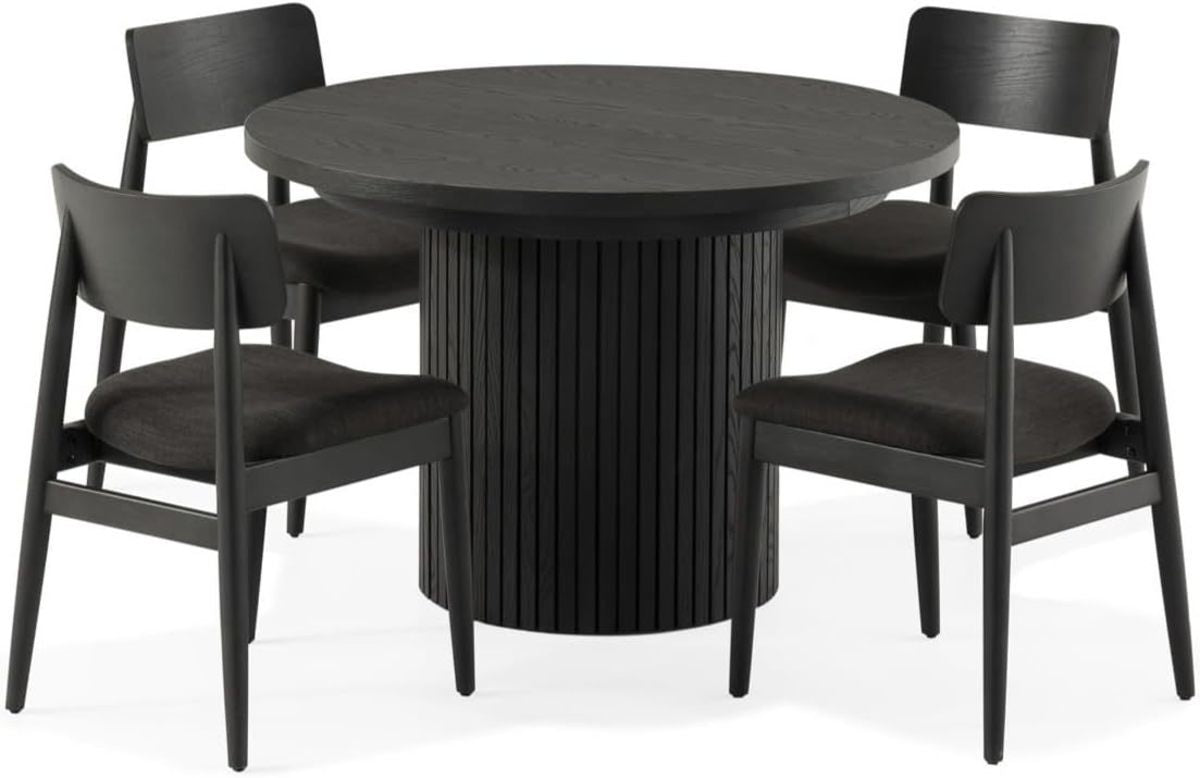 TRANSFM18:Transformer Round Table and 4 Chairs in Hickory Smoke on White