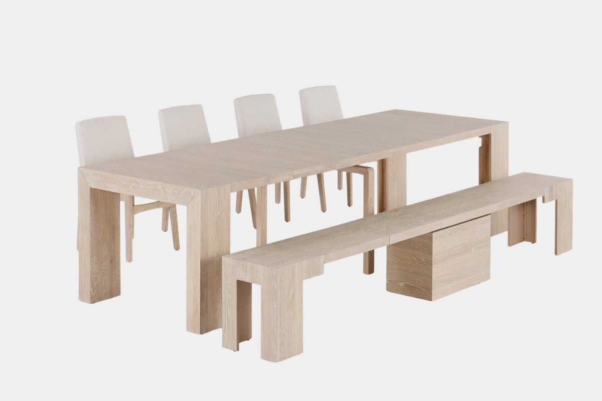 TRANSFM52:Transformer Dining Table & 4 Stackable Chairs & Bench,