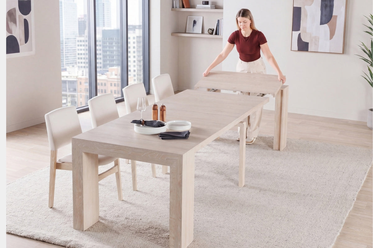 TRANSFM52:Transformer Dining Table & 4 Stackable Chairs & Bench, StyledSide