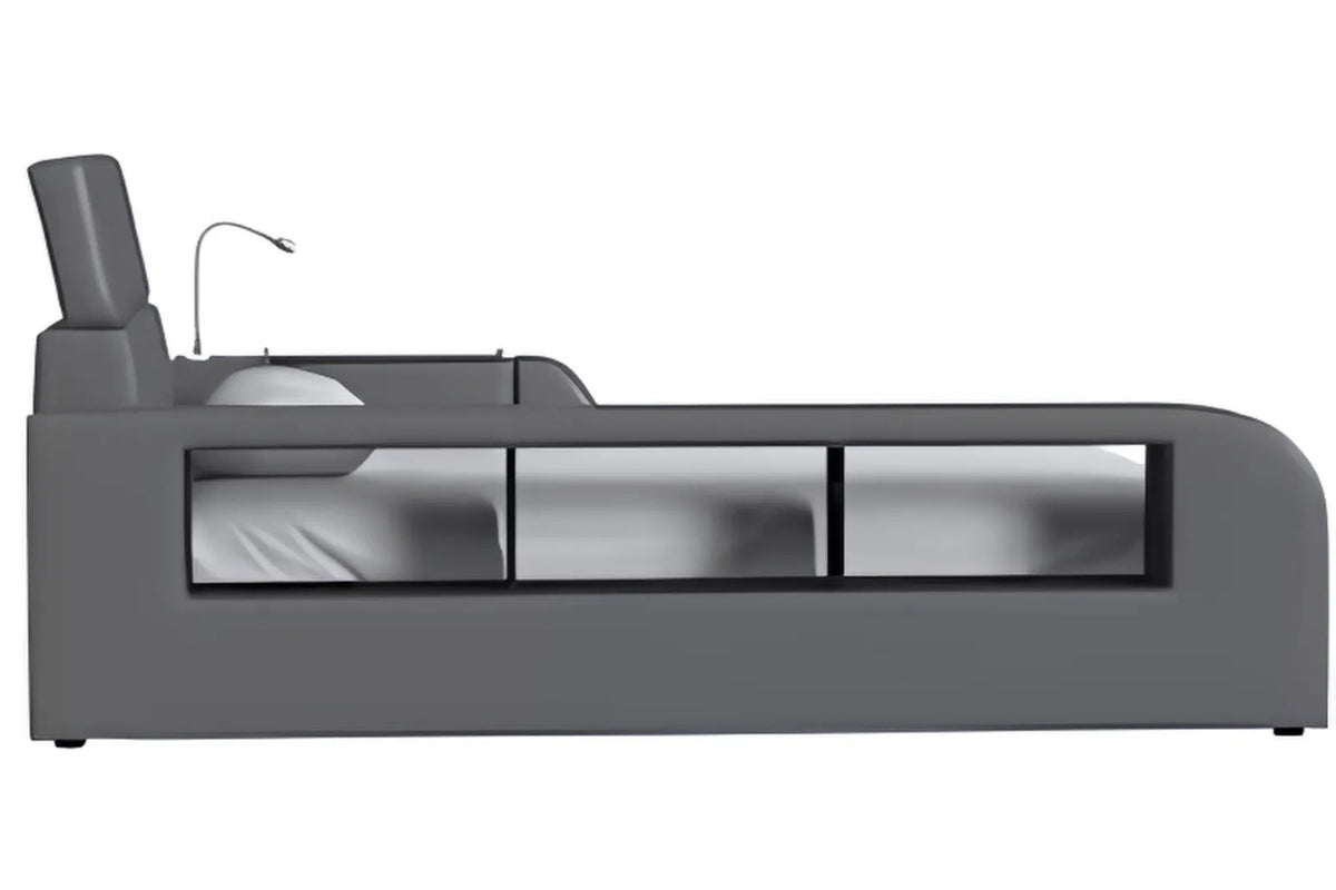 VALARI010:Valari Bed w Side Bookcase, Gray