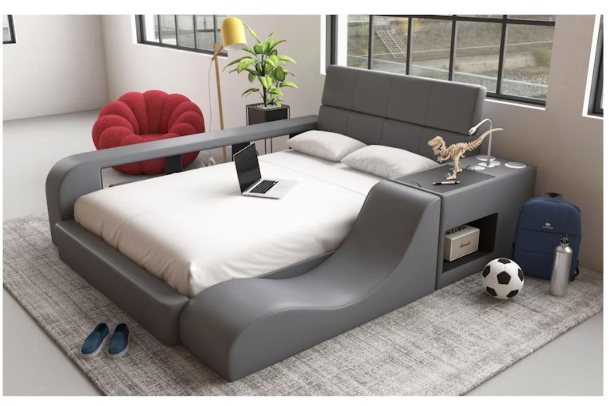 VALARI010:Valari Bed w Side Bookcase, Gray