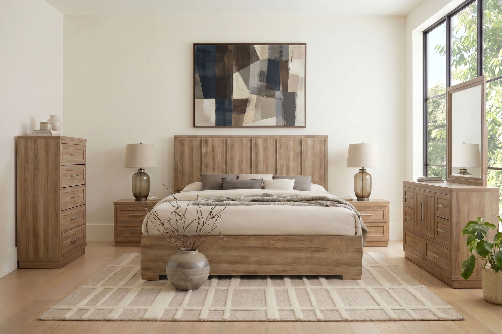 VALENCI03:Valencia Panel Bed & Dresser & Mirror & Nightstand, Styled
