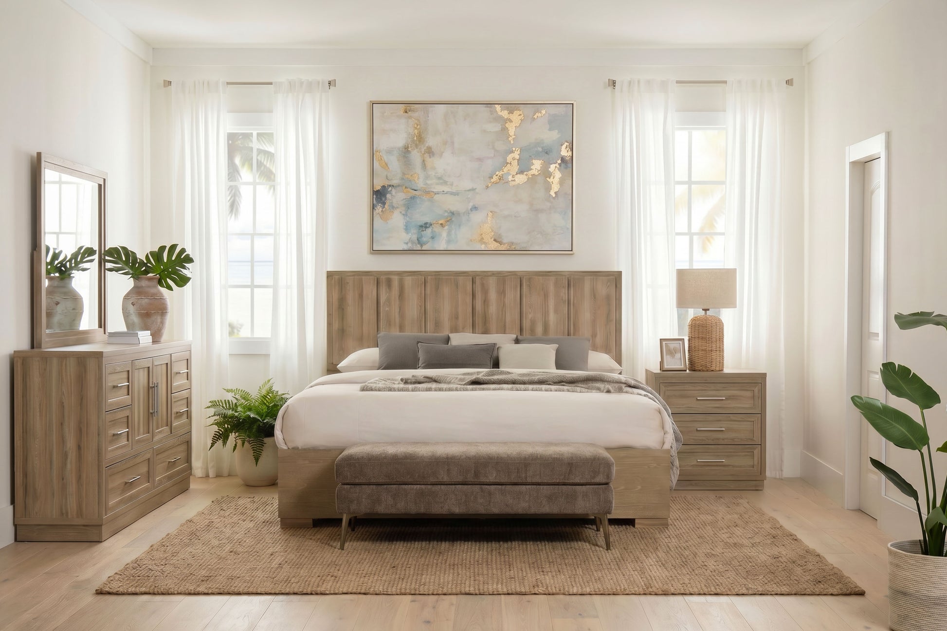 VALENCI03:Valencia Panel Bed & Dresser & Mirror & Nightstand, Styled
