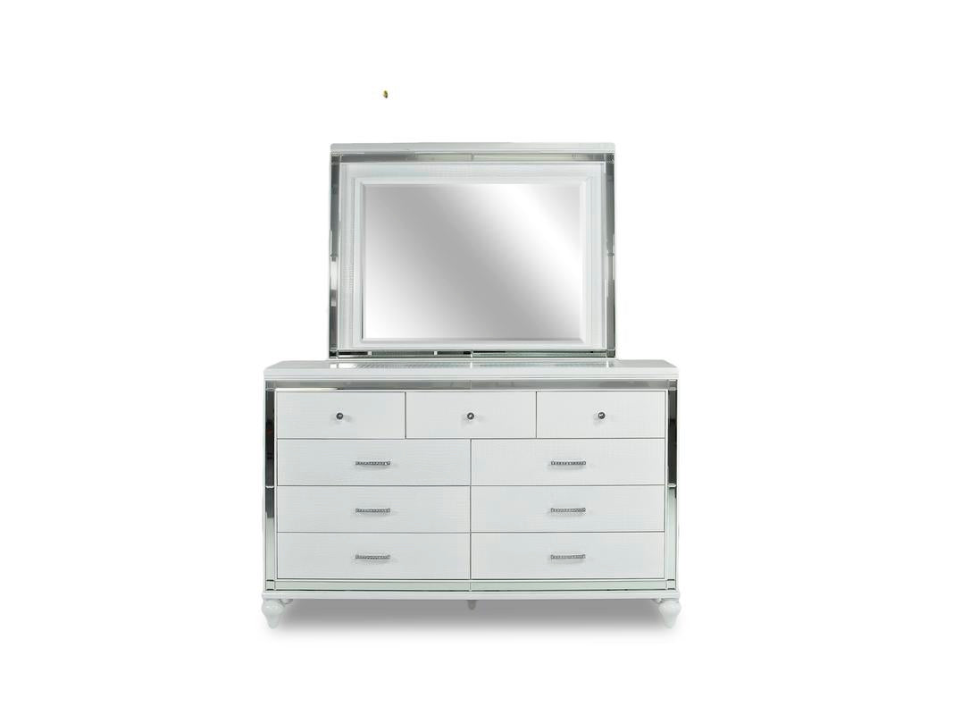 772454556:Valentino Panel Bed, Dresser, Mirror & Nightstand in White, Twin