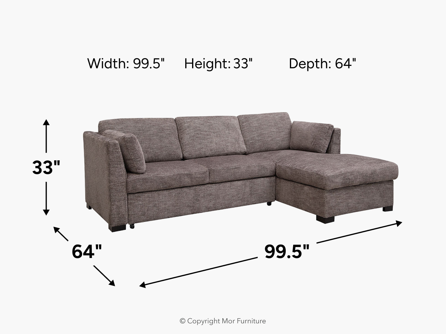 VIVSLPTUX:Vivian Full Pullout Sofa Chaise, 