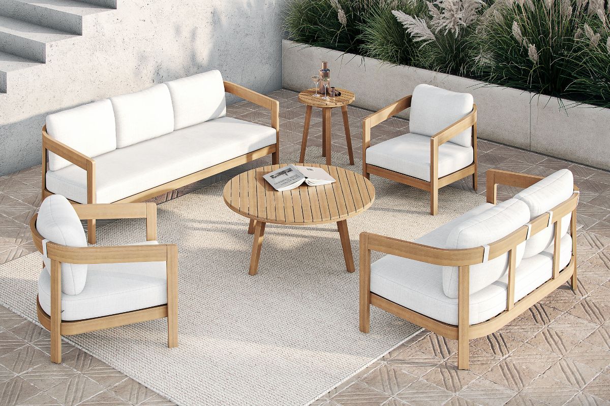 460215959:Wesley Outdoor Cocktail Table, Styled