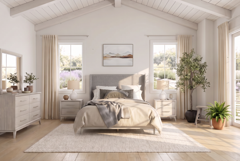 WESTLAN00:Westland Upholstered Panel Bed, Styled