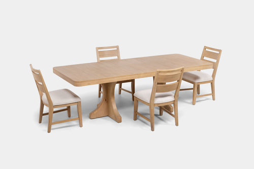WHITEOAK5:White Oak Dining Table & 4 Chairs, Angled