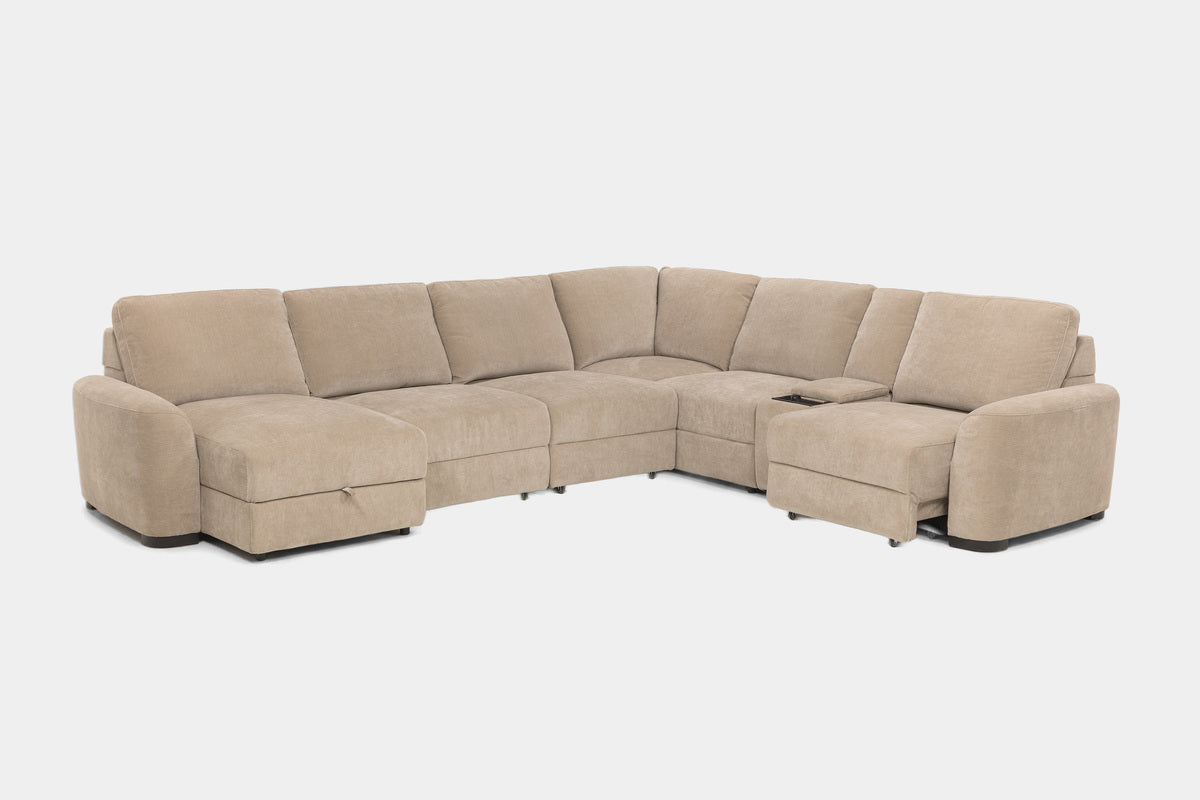 WYNN00026:Wynn 7 Piece Power Sliding Sectional With Chaise & Armless Slider, SideAngled