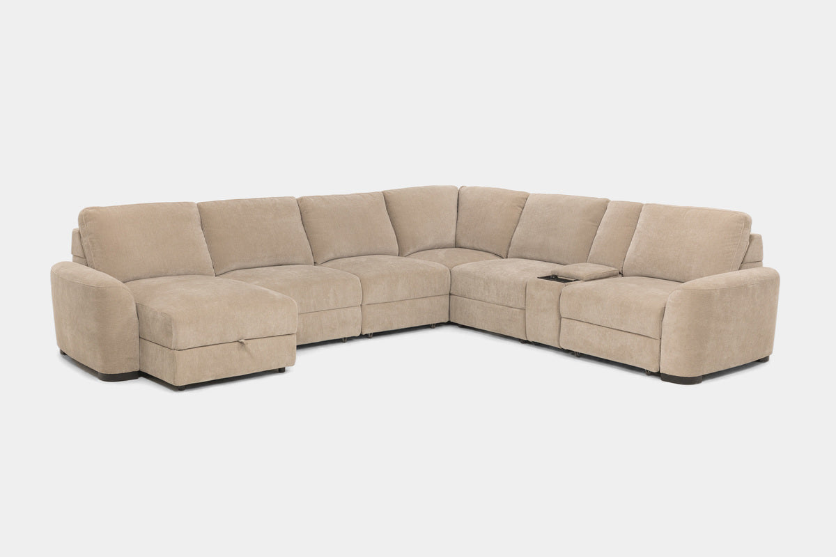 WYNN00026:Wynn 7 Piece Power Sliding Sectional With Chaise & Armless Slider, SideAngled