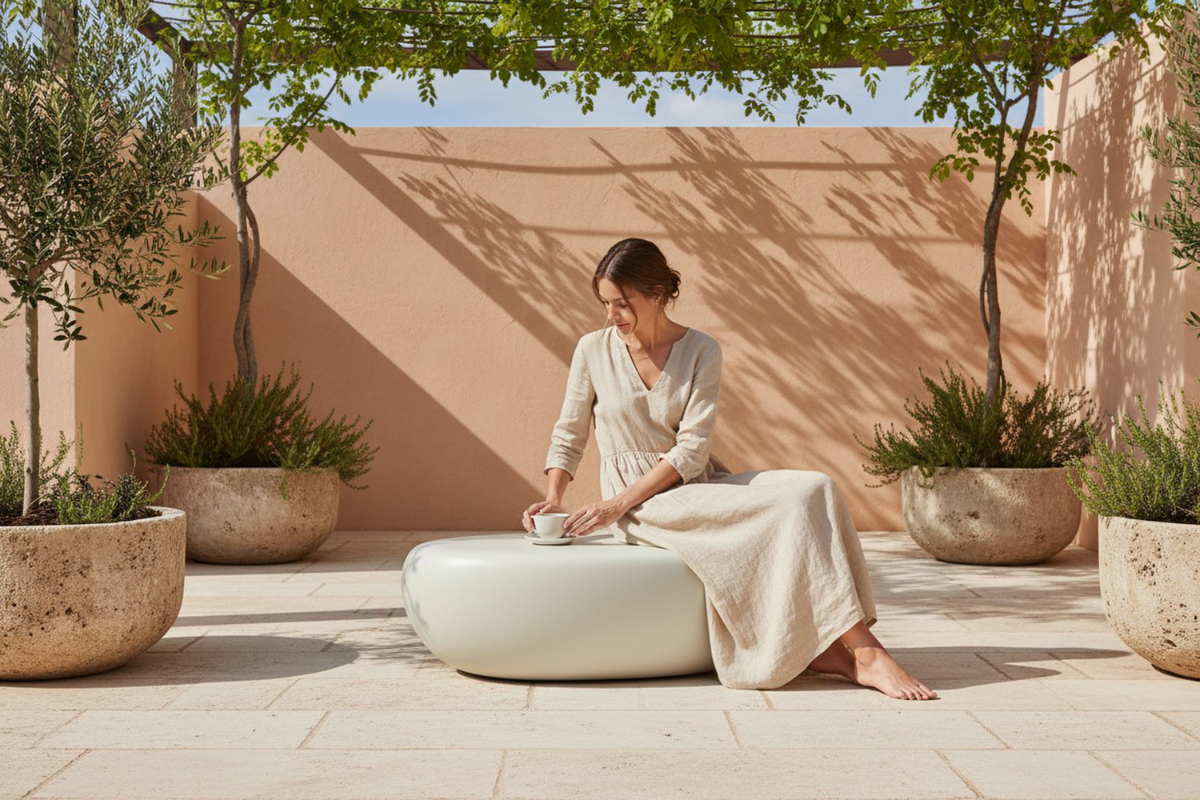 808507468:Zenstone Outdoor Coffee Table, Styled