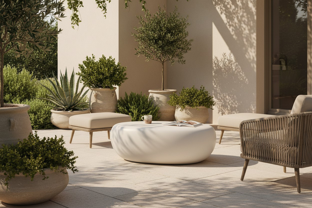 808507468:Zenstone Outdoor Coffee Table, Styled