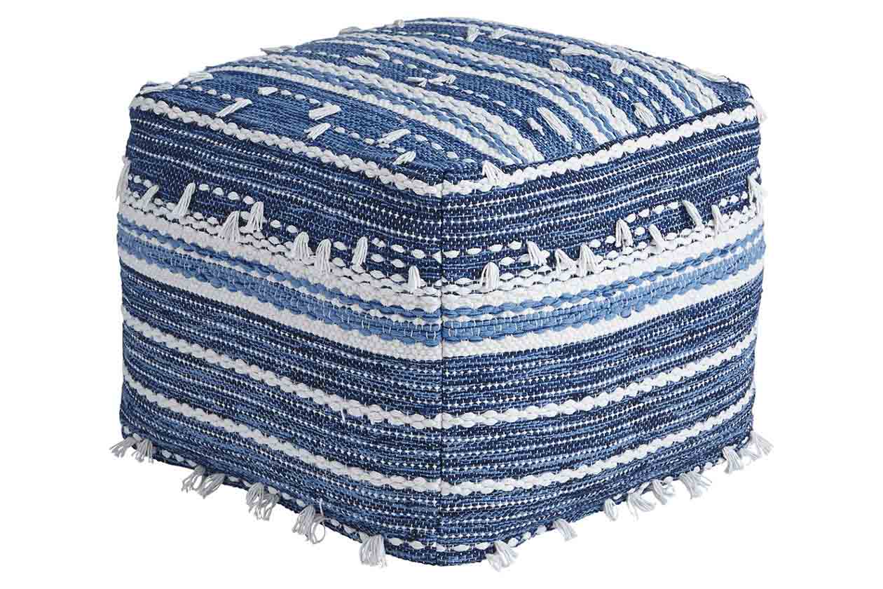 421271432:Anthony Nubby Pouf in Blue & White, Image 1