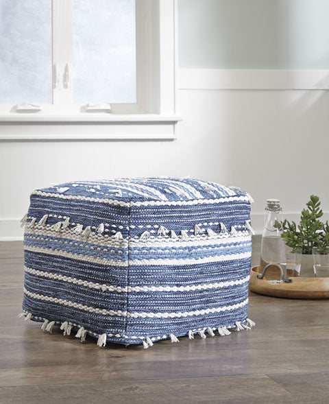 421271432:Anthony Nubby Pouf in Blue & White, Image 2