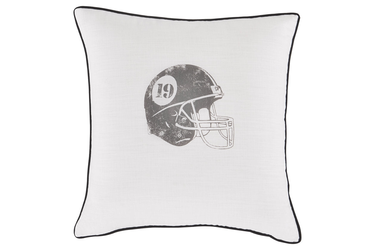 979095769:Football Helmet Throw Pillow in White/Gray, Image 1