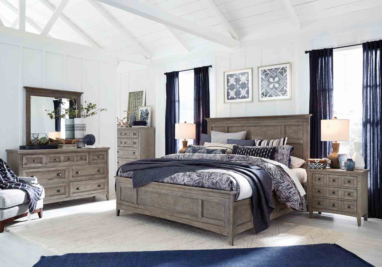 247908329:Bay Creek Panel Bed w/ Storage, Dresser, Mirror & Nightstand in Light Gray, California King, Image 1