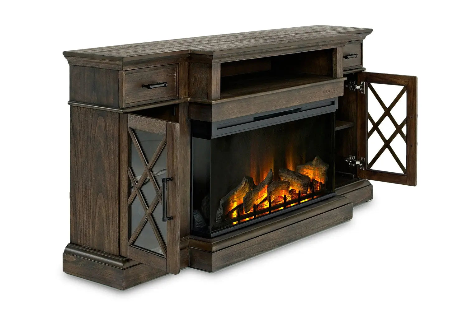 634509392:Harbor Console w/ Fireplace Insert in Brown, 70 Inch, Image 2