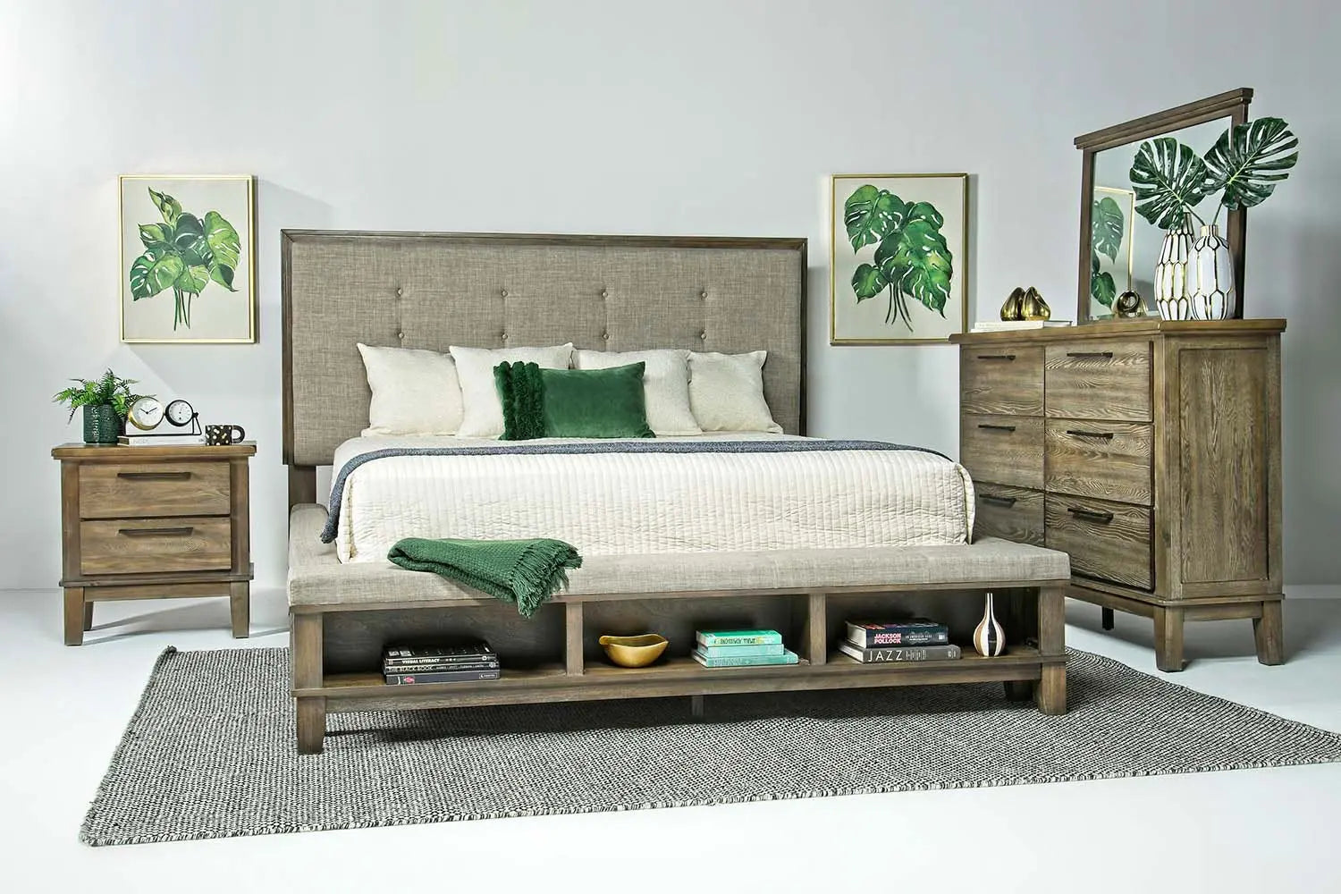124787201:Cagney Upholstered Panel Bed w/ Storage in Gray, Eastern King, Image 5