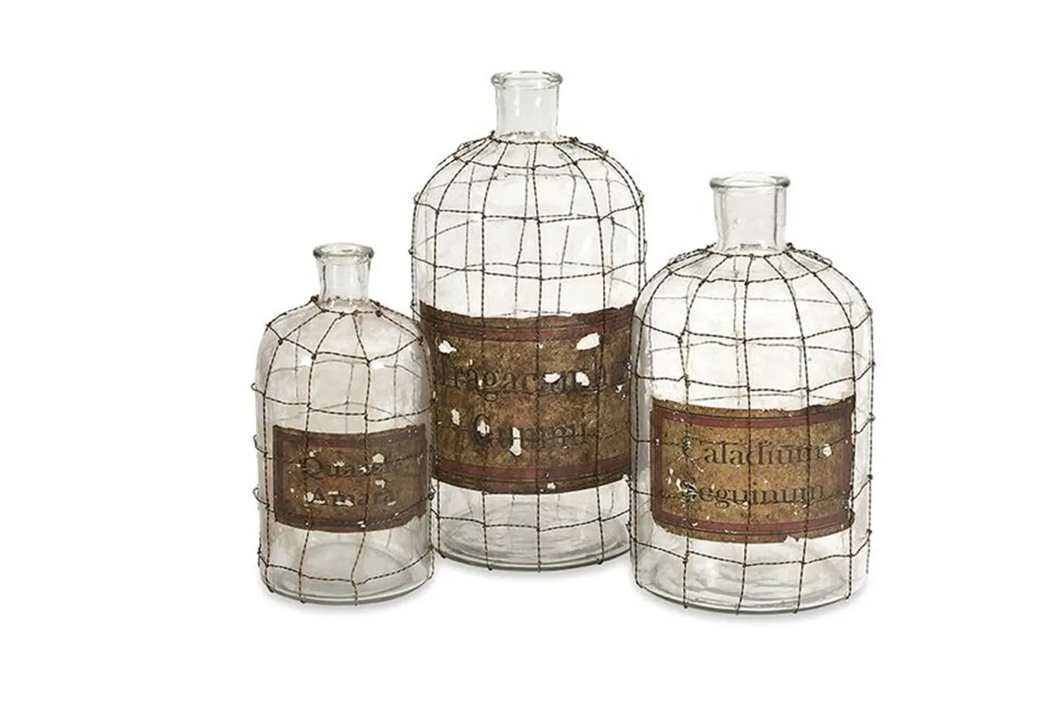 329936118:Dimora Wire Caged Bottles, Set of 3, Image 1