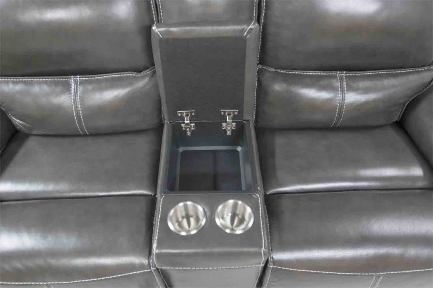 349274865:Sofia 3 Piece 3 Power Sectional in Gray Leather, Image 5