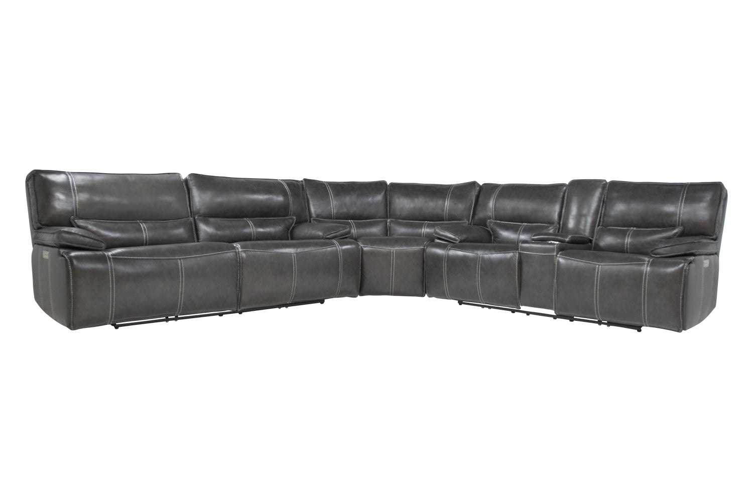 349274865:Sofia 3 Piece 3 Power Sectional in Gray Leather, Image 1