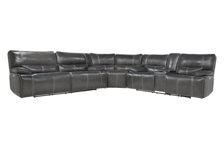 349274865:Sofia 3 Piece 3 Power Sectional in Gray Leather, Image 1