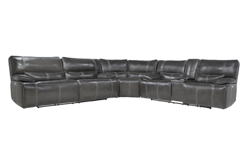 349274865:Sofia 3 Piece 3 Power Sectional in Gray Leather, Image 1