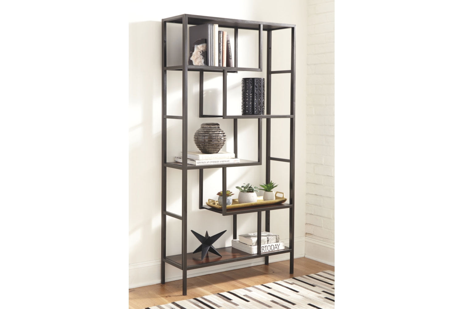 867065701:Frankwell Tall Bookcase in Black & Brown, Image 4