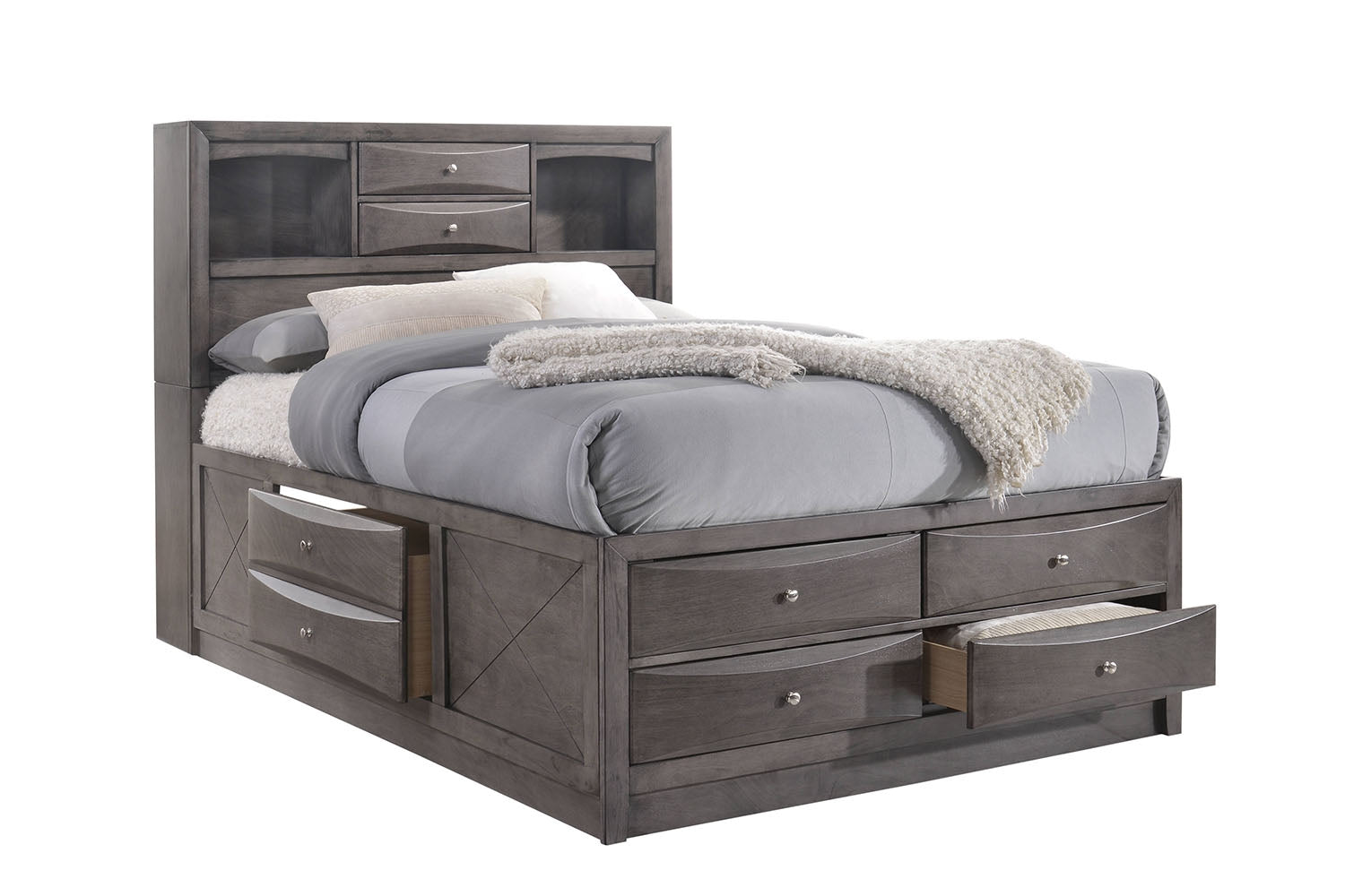 936913413:Remi Bookcase Bed w/ Storage in Gray, Queen, Image 1