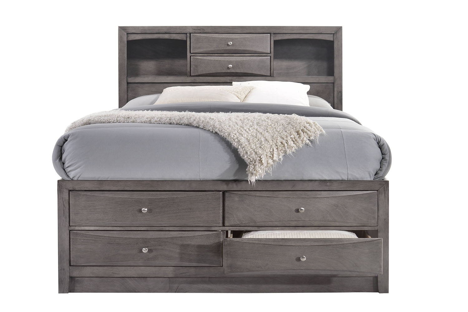 936913413:Remi Bookcase Bed w/ Storage in Gray, Queen, Image 2