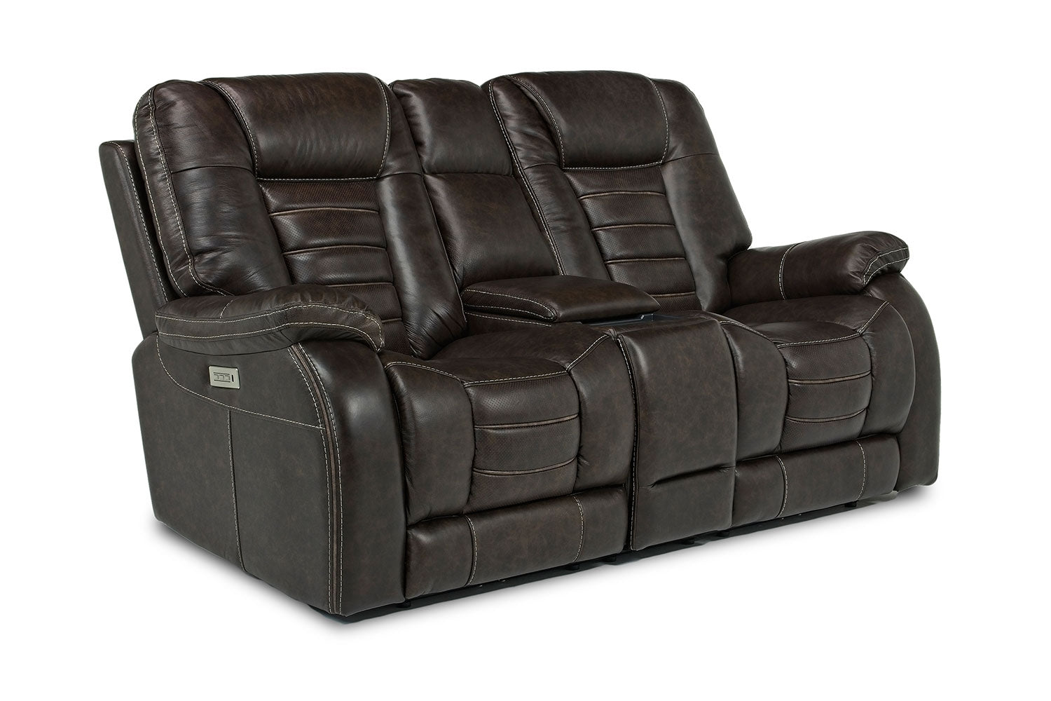174574192:Malibu 3 Power USB Console Loveseat in Chocolate Leather, Image 1