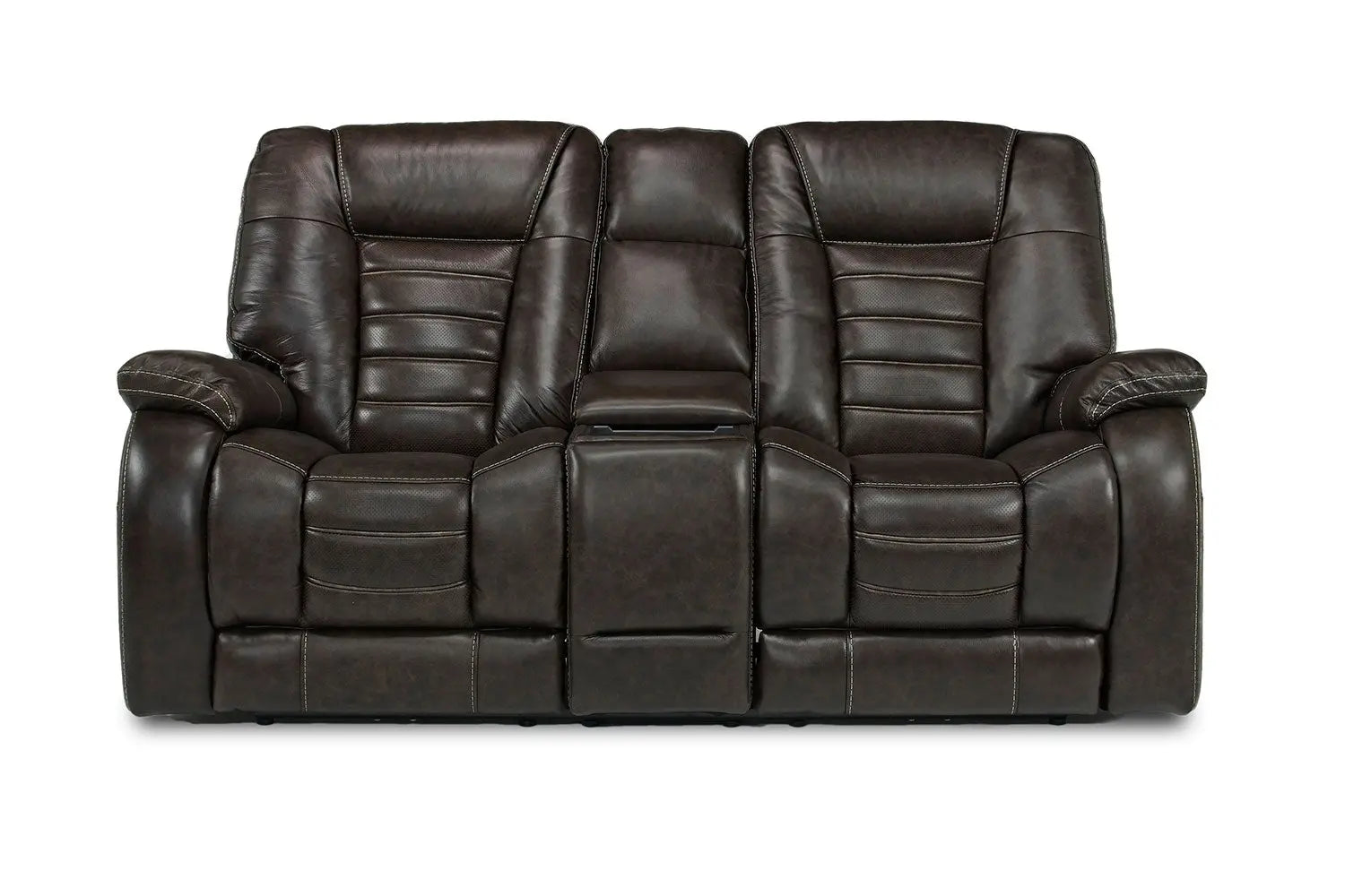 174574192:Malibu 3 Power USB Console Loveseat in Chocolate Leather, Image 2