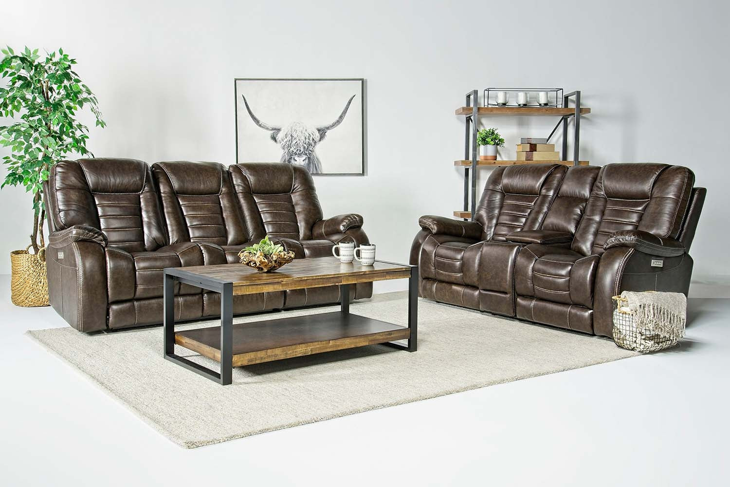 MALIBUSL2:Malibu 3 Power Wireless Sofa & Console Loveseat in Chocolate Leather, Image 1