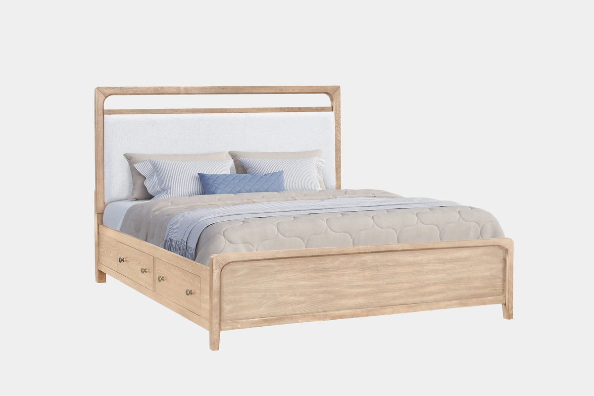 EASTON148:Easton Upholstered Bed With Storage & Dresser & Mirror & Nightstand, Angled