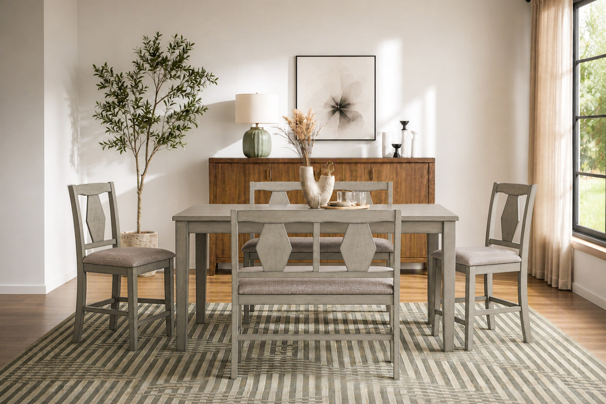 NAPA00004:NAPA00004:Napa Counter Height Extendable Dining Table 4 Stools Bench In Gray Styled