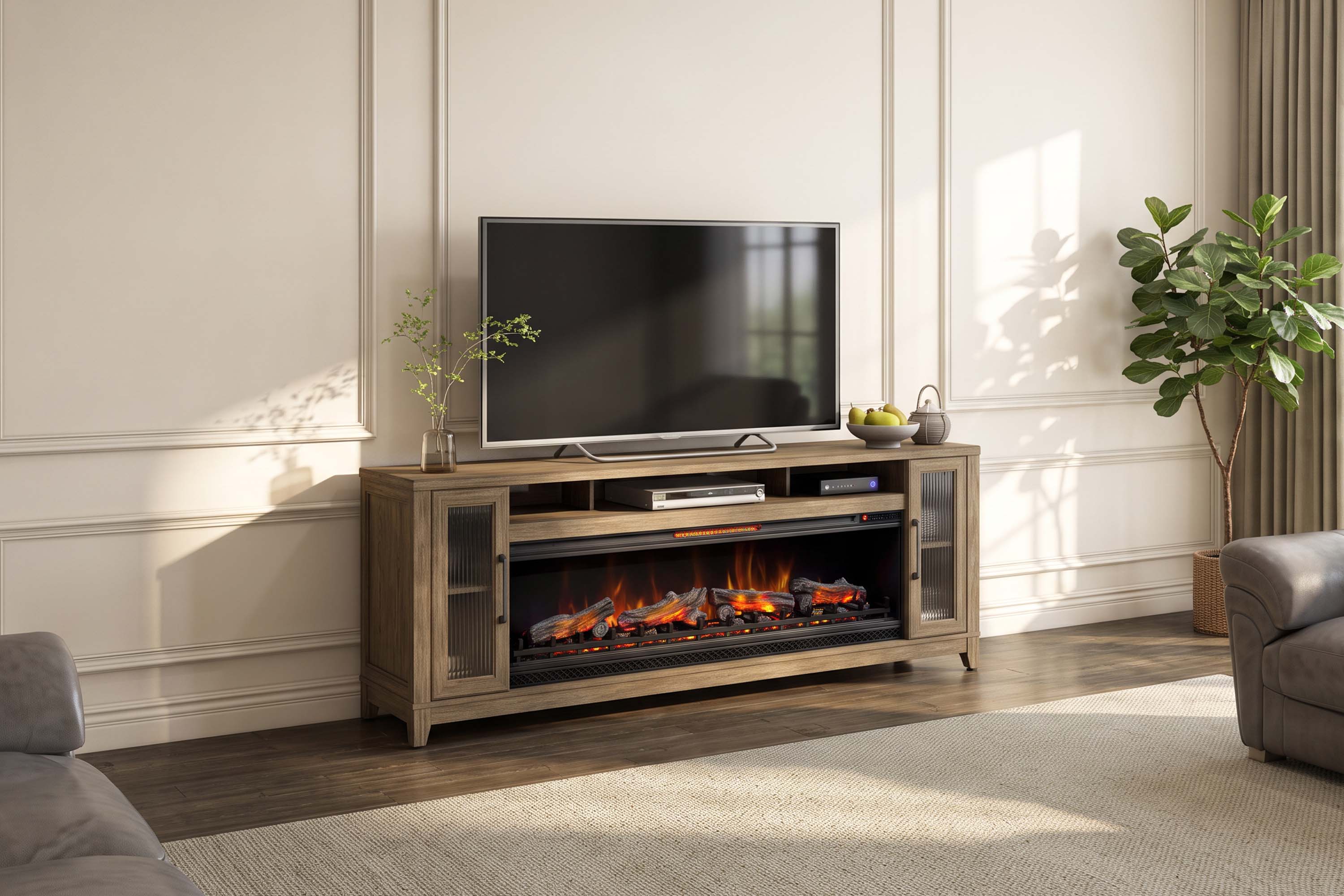 671713653:Alexander Fireplace Console, Styled