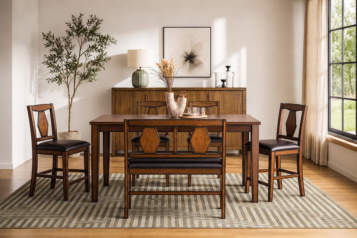 668415568:Napa Counter Height Dining Table & 4 Stools & Bench, Styled