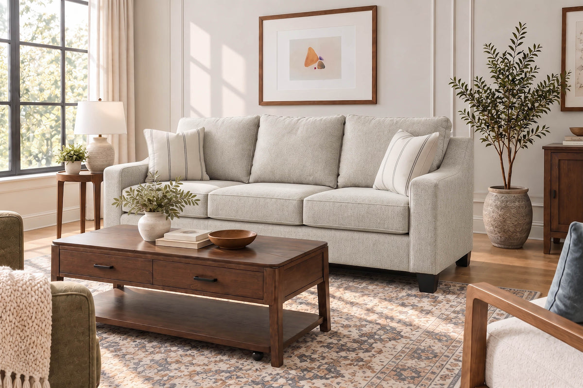 LUCY00001:Lucy Queen Sleeper Sofa With Mattress, Styled