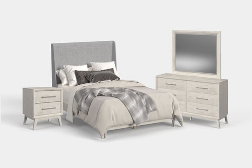 WESTLAN01:Westland Upholstered Panel Bed & Dresser & Mirror & Nightstand, Angled